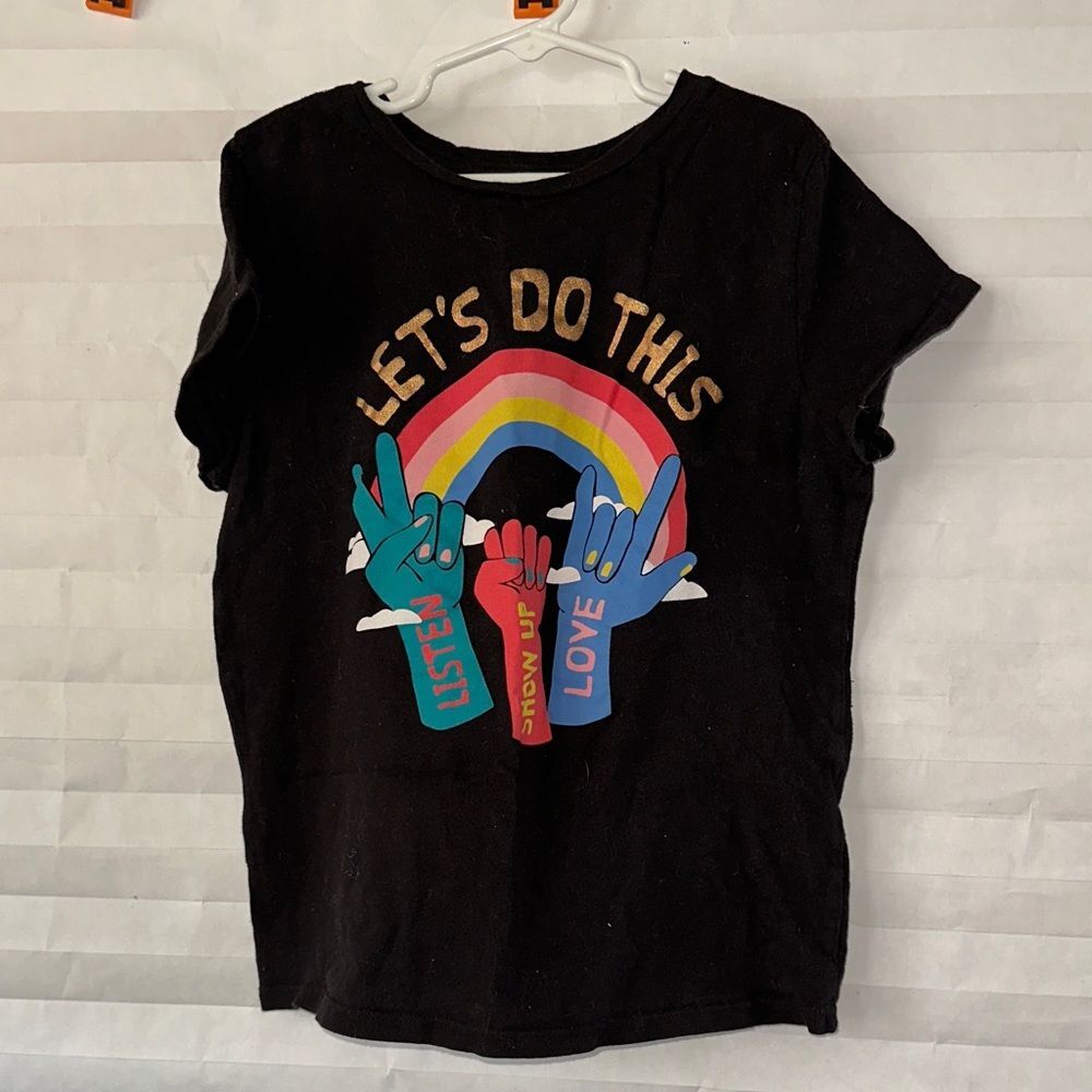 Old Navy Girl's Black "Let's Do This" Graphic T-Shirt Size XL Short Sleeve Tee